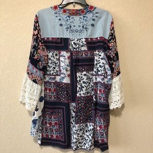 JOHN MARK Embroidered Lace Boho Tunic Top Sz L